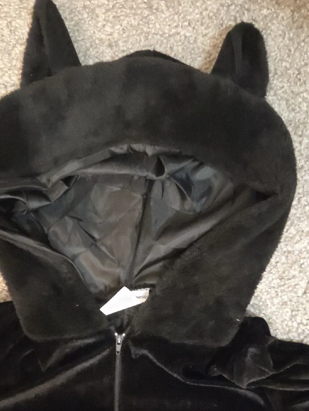 Kid's Black Velvet Bat Costume Halloweer Romper Zipper Closure NWOT XL